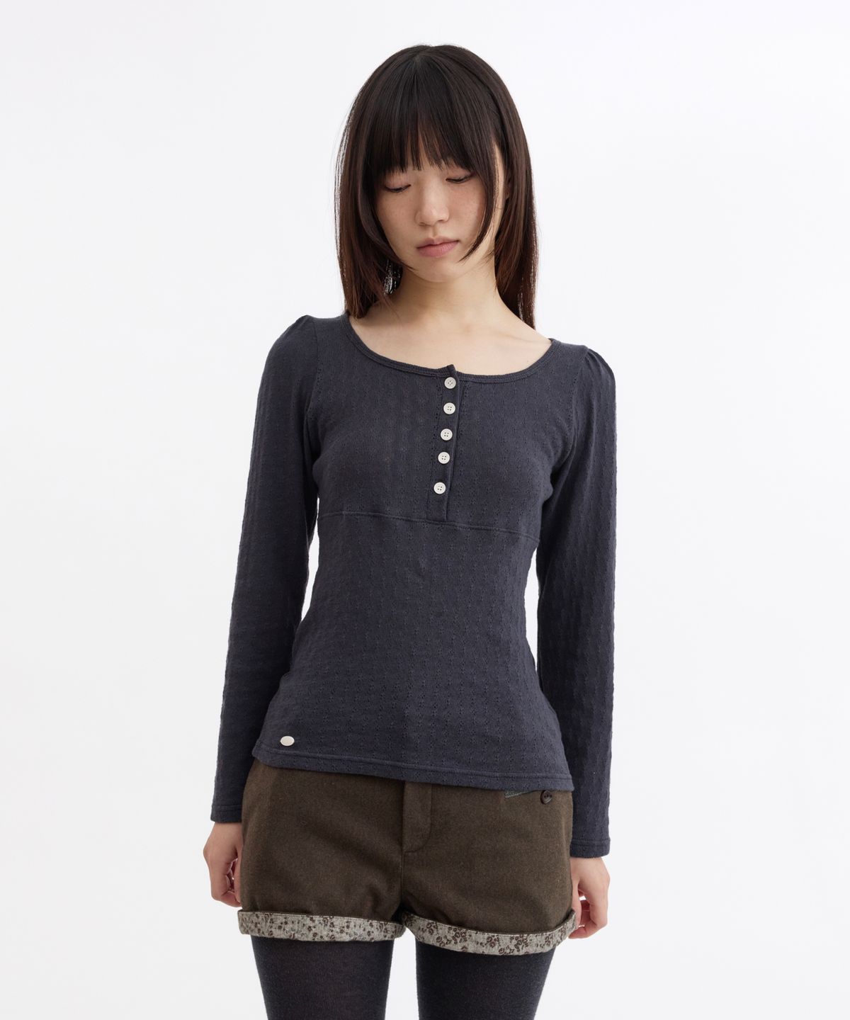 오헤시오(OHESHIO) PUNCHING SQUARE BUTTON KNIT LONG SLEEVE, NAVY