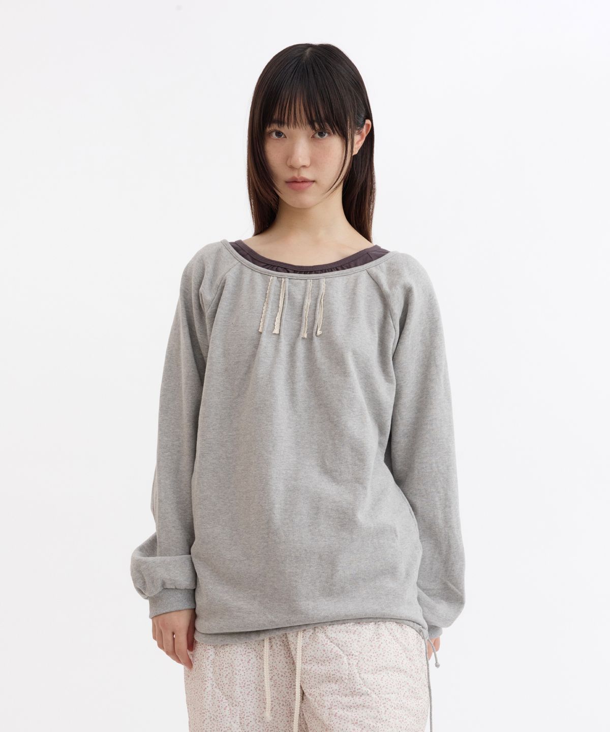 오헤시오(OHESHIO) U-NECK LACE SWEATSHIRT, GRAY