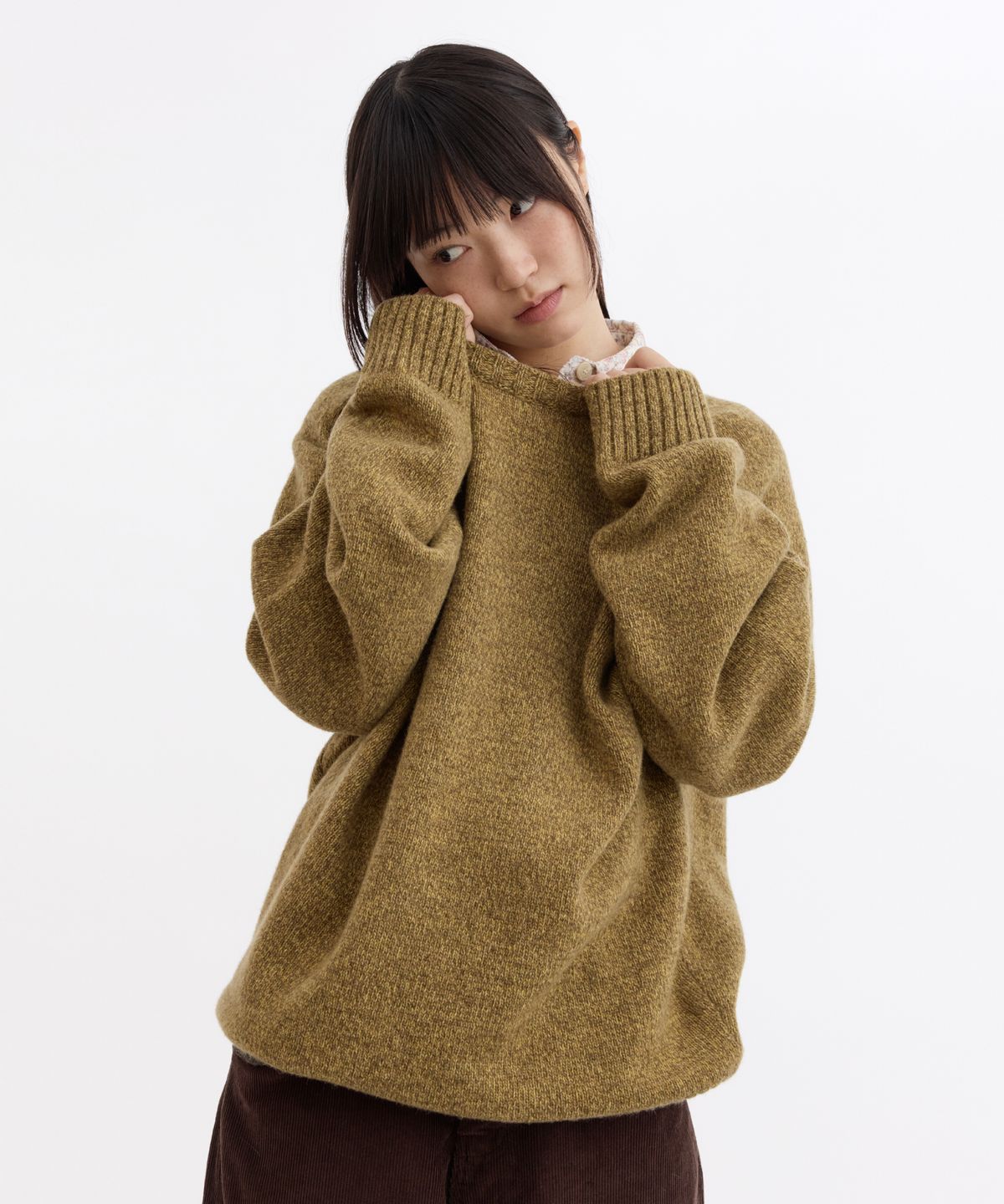 오헤시오(OHESHIO) MULTICOLOR WOOL RAGLAN OVERSIZED KNIT, MUSTARD