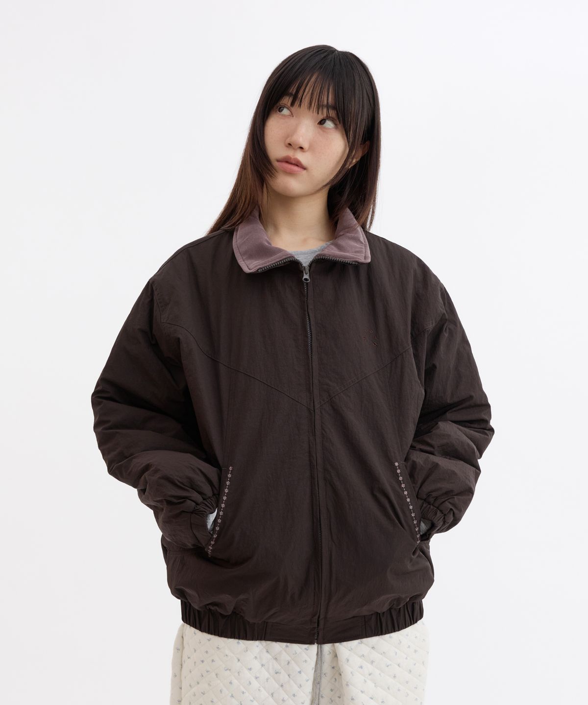 오헤시오(OHESHIO) FLORAL EMBROIDERY PADDED BLOUSON, BROWN