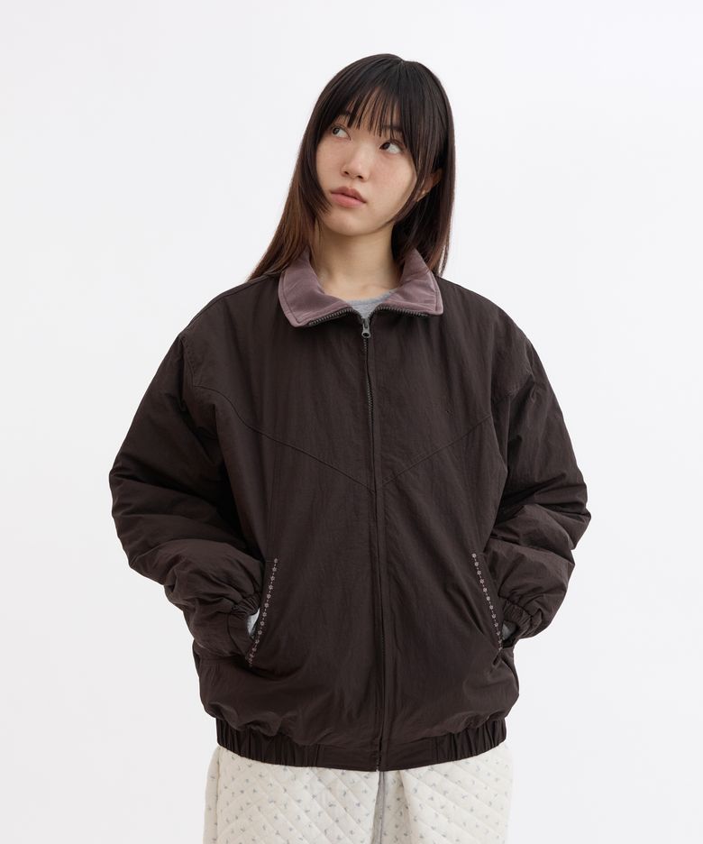 FLORAL EMBROIDERY PADDED BLOUSON, BROWN