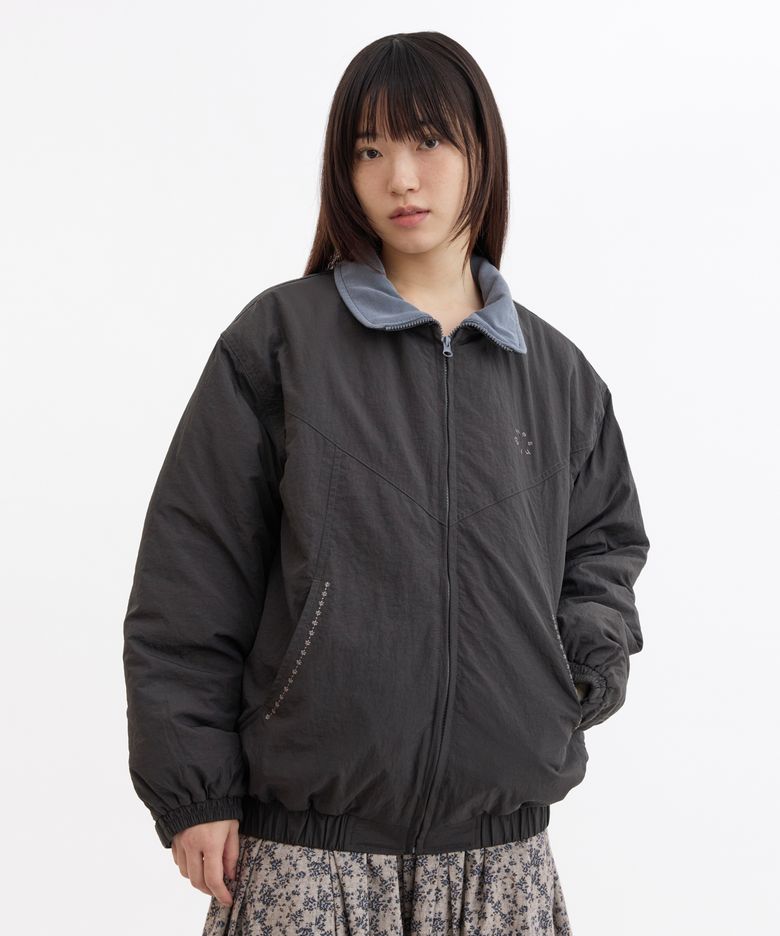FLORAL EMBROIDERY PADDED BLOUSON, CHARCOAL