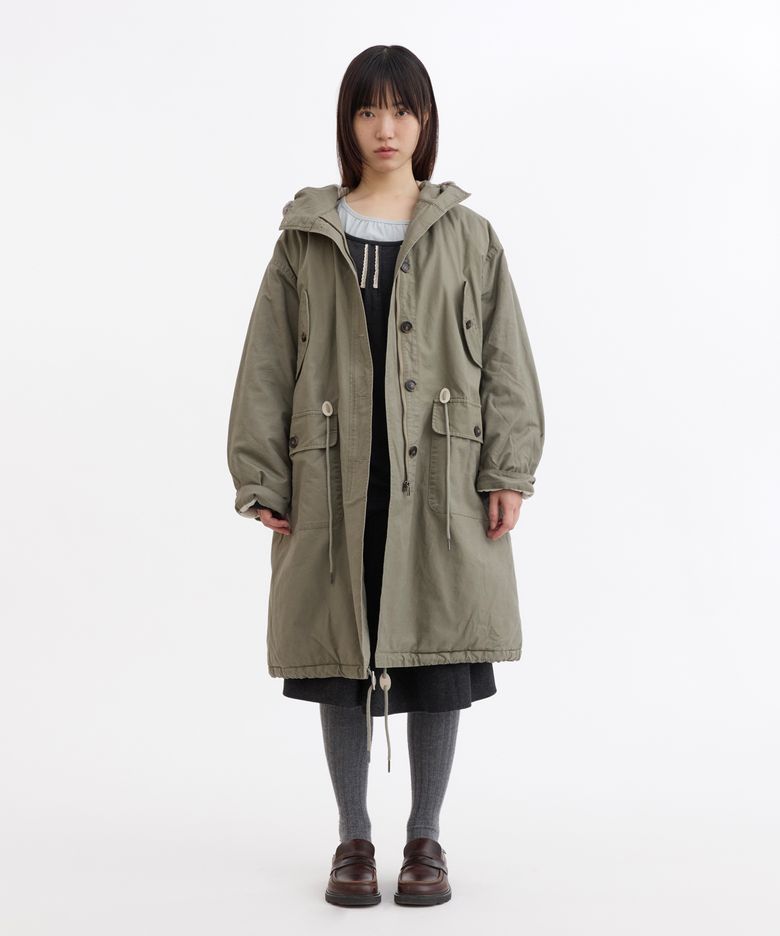 TEDDY FUR HOODED LONG PARKA, KHAKI
