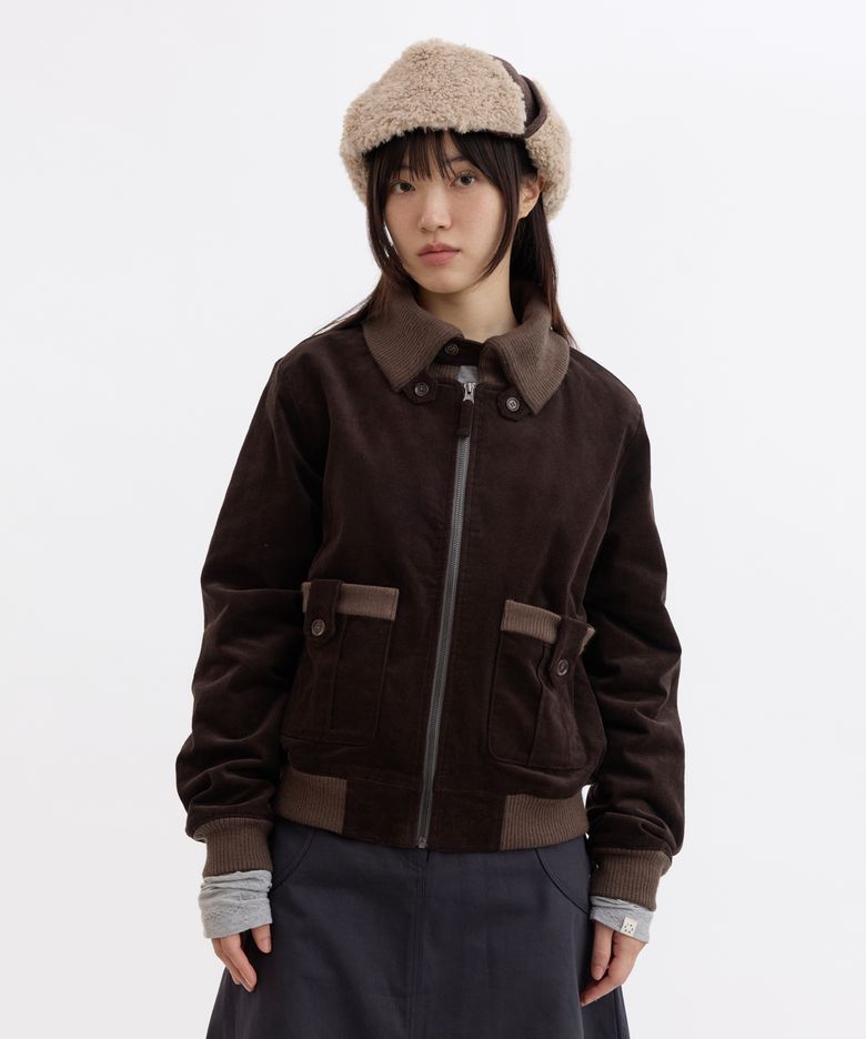 FLORAL CORDUROY BOMBER JACKET, BROWN