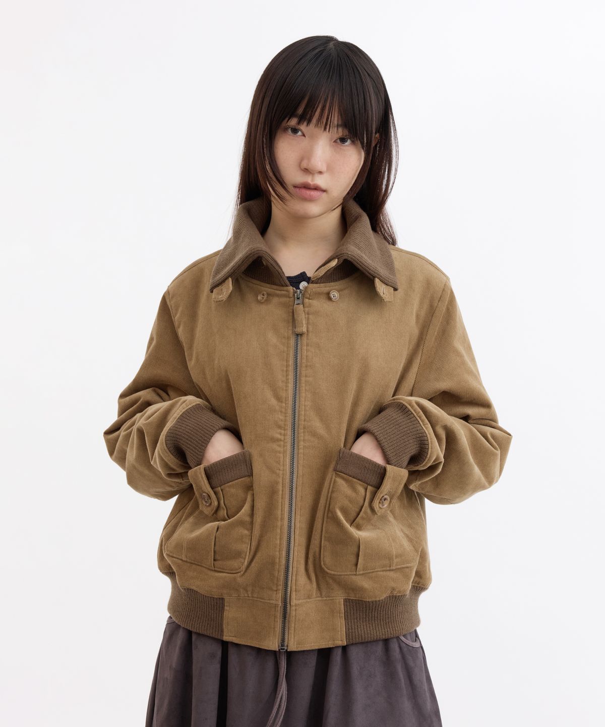 오헤시오(OHESHIO) FLORAL CORDUROY BOMBER JACKET, CAMEL