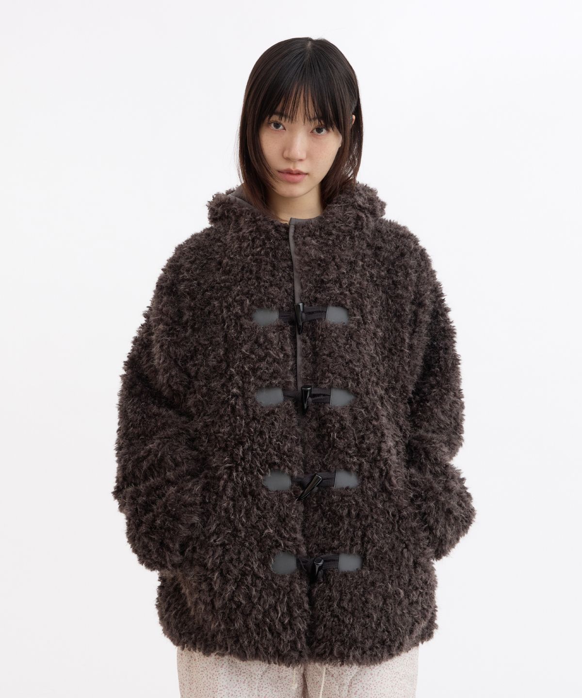 오헤시오(OHESHIO) FLUFFY TOGGLE HOODED JACKET, CHARCOAL