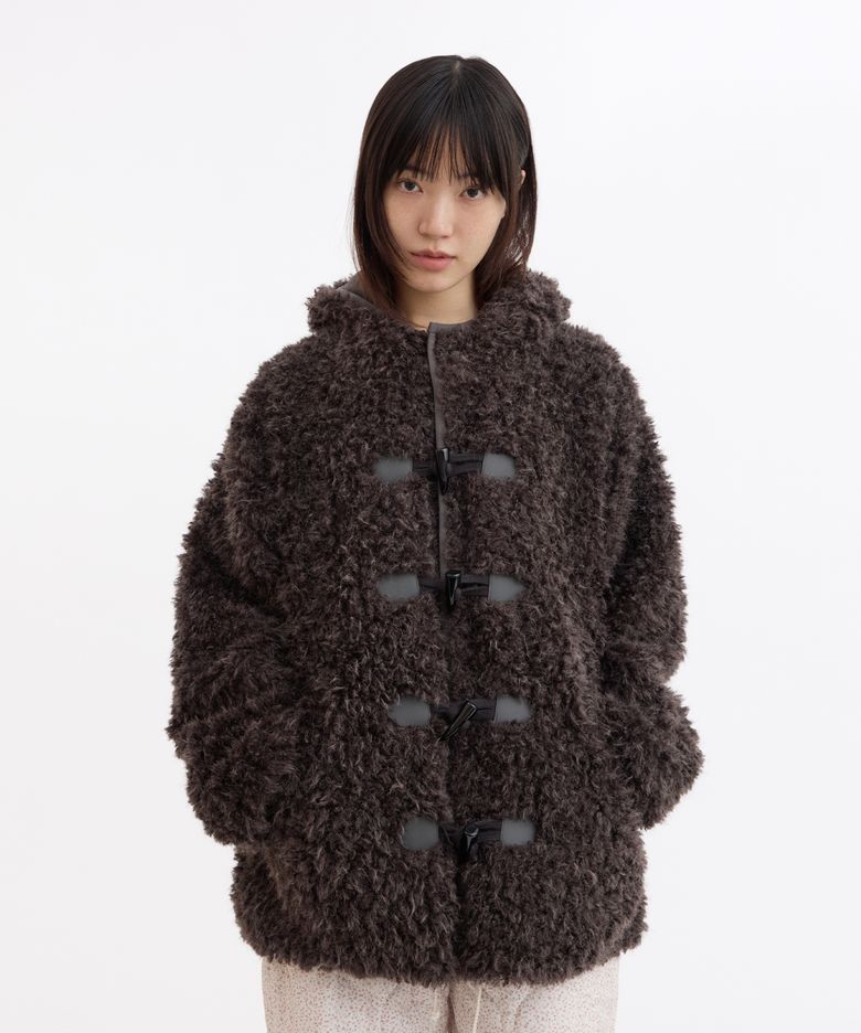 FLUFFY TOGGLE HOODED JACKET, CHARCOAL