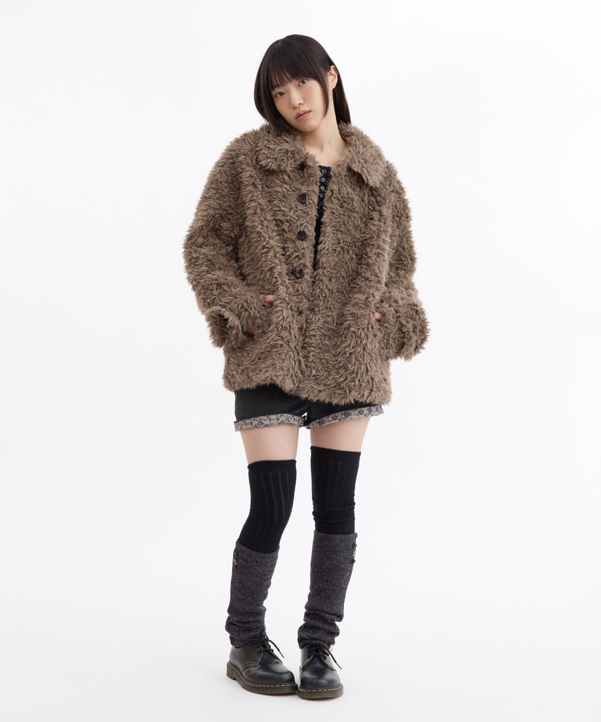 오헤시오(OHESHIO) FLUFFY ROUND COLLAR FUR JACKET, BROWN