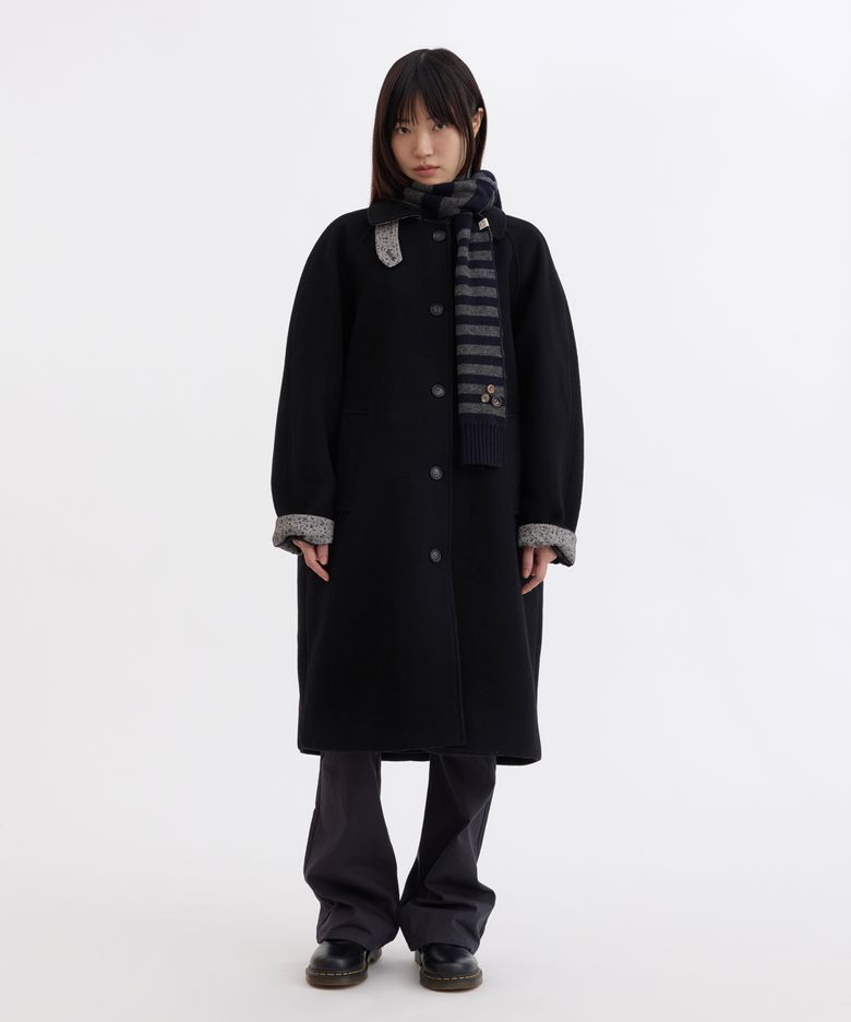 FLORAL BALMACAAN LONG COAT, BLACK