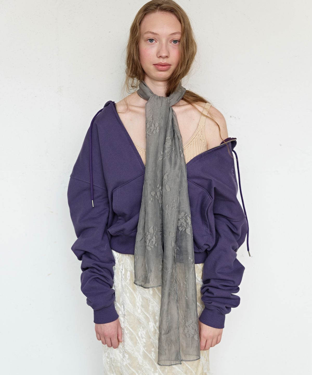 펀프롬펀(FUNFROMFUN) Floral Sheer Scarf, Grey