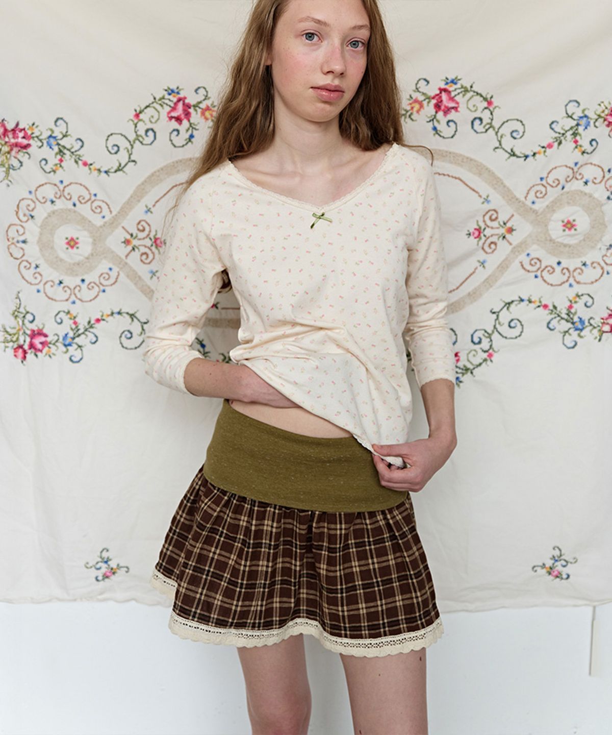 펀프롬펀(FUNFROMFUN) Folded Check Mini Skirt, Brown