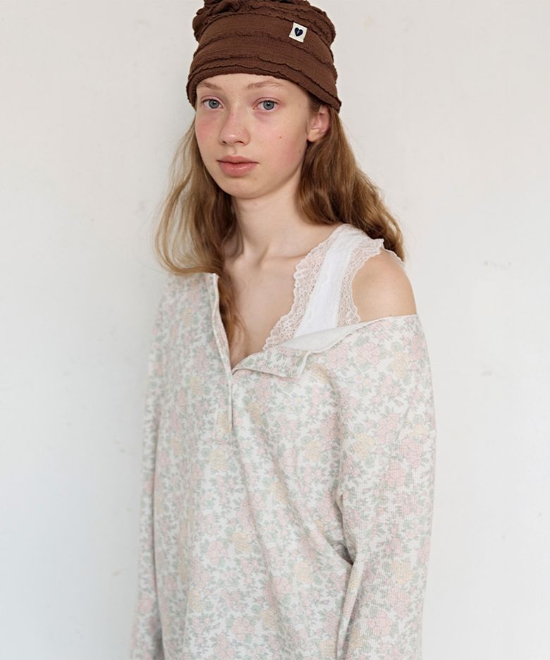 Rustic Waffle Henley Top, Cream