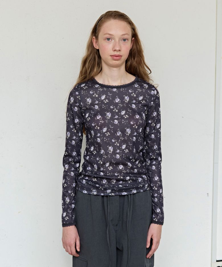 Petal Pointelle Tee, Charcoal