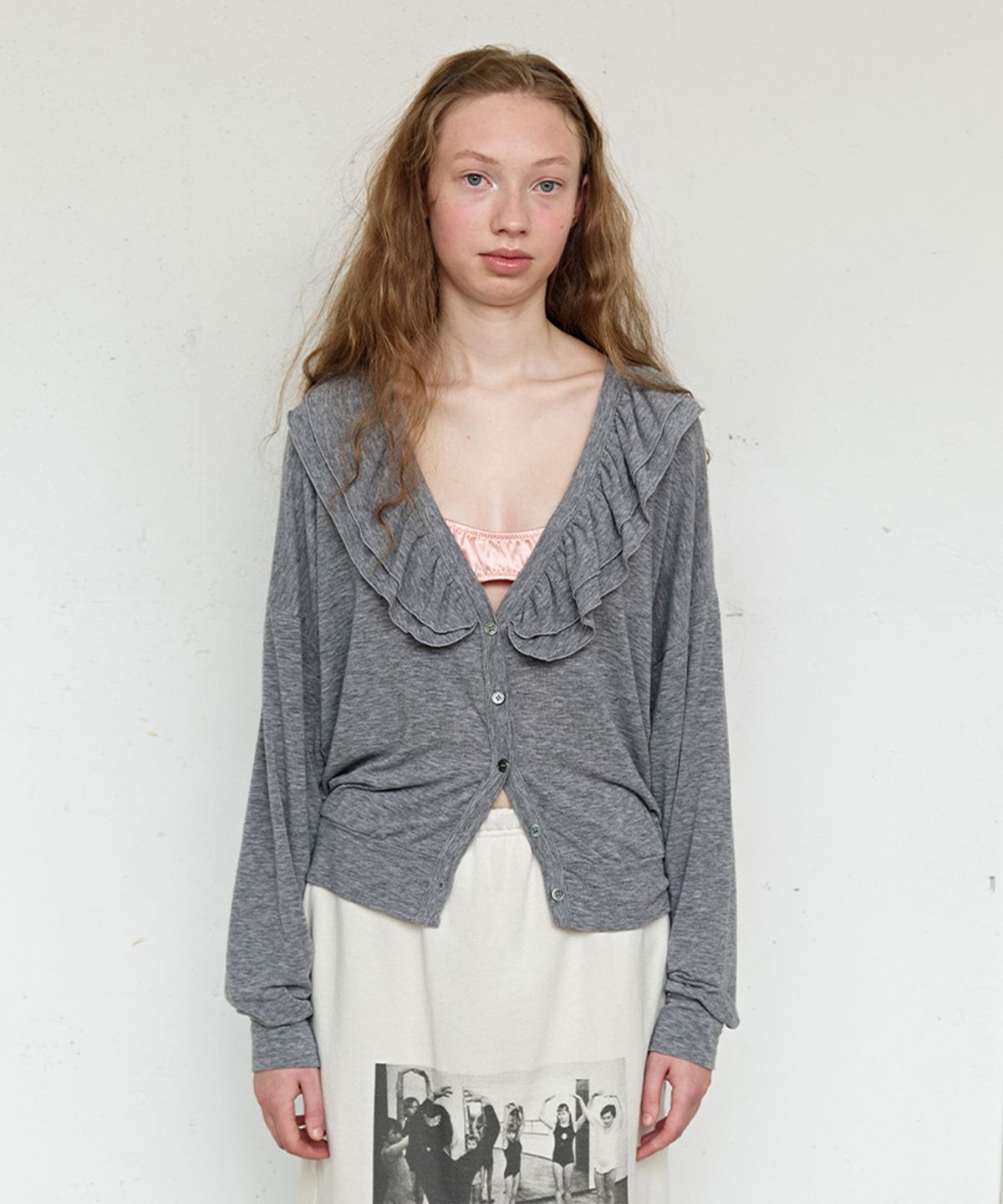 펀프롬펀(FUNFROMFUN) Moody Frill Cardigan, Melange Grey