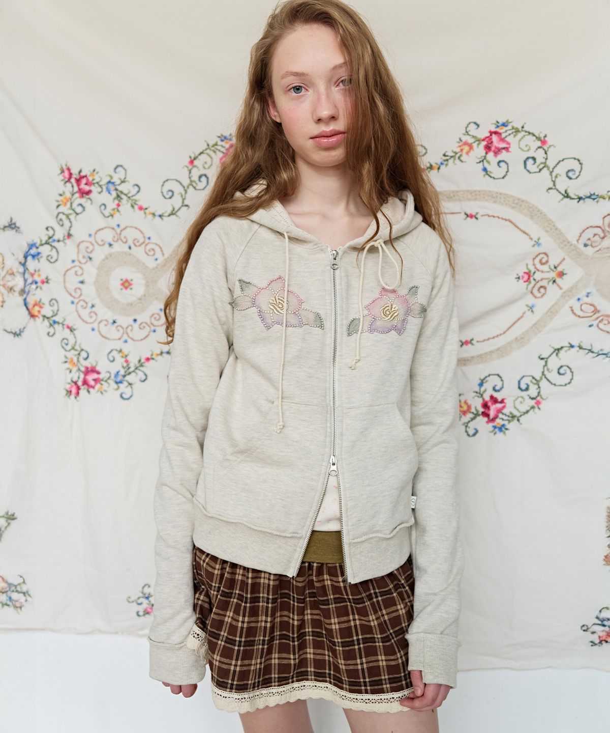 펀프롬펀(FUNFROMFUN) Applique Boho Hoodie, Oatmeal