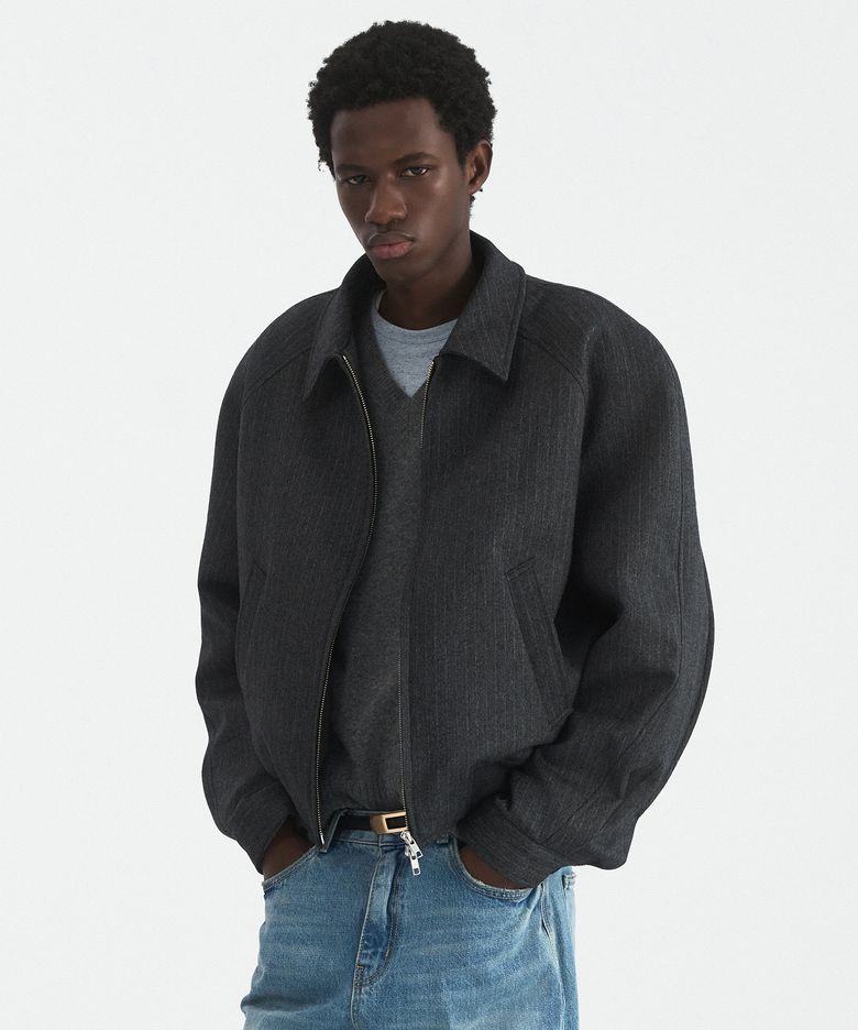 RAGLAN WOOL CROP BLOUSON - HARRINGBONE CHARCOAL