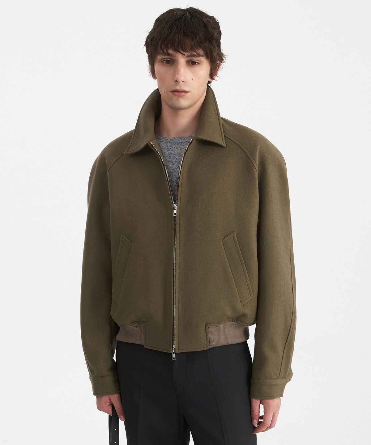 윈더(WINDER) RAGLAN WOOL CROP BLOUSON - TAUPE BROWN