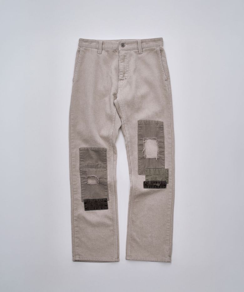 WASHED PATCHWORK CORDUROY PANTS IVORY