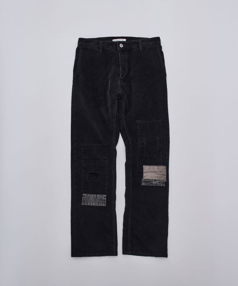 WASHED PATCHWORK CORDUROY PANTS BLACK