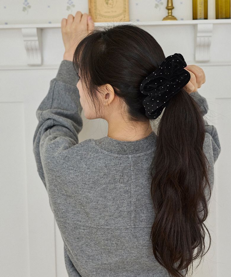 velvet dot scrunchie_black