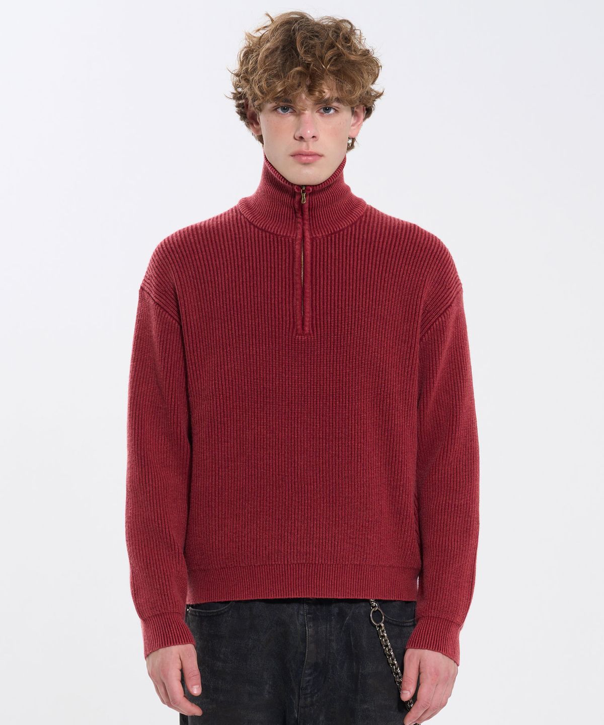 필프(PEALP) VINTAGE WASHED HALF KNIT ZIP-UP 76 (RED)