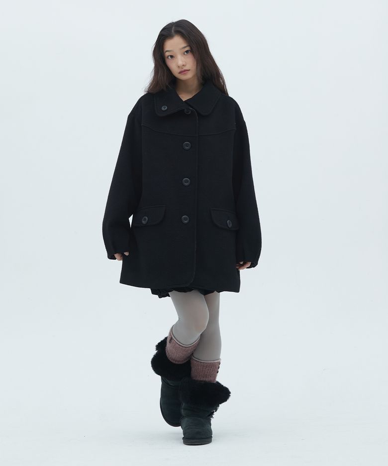 레이어드 카라 하프 코트 (Black)