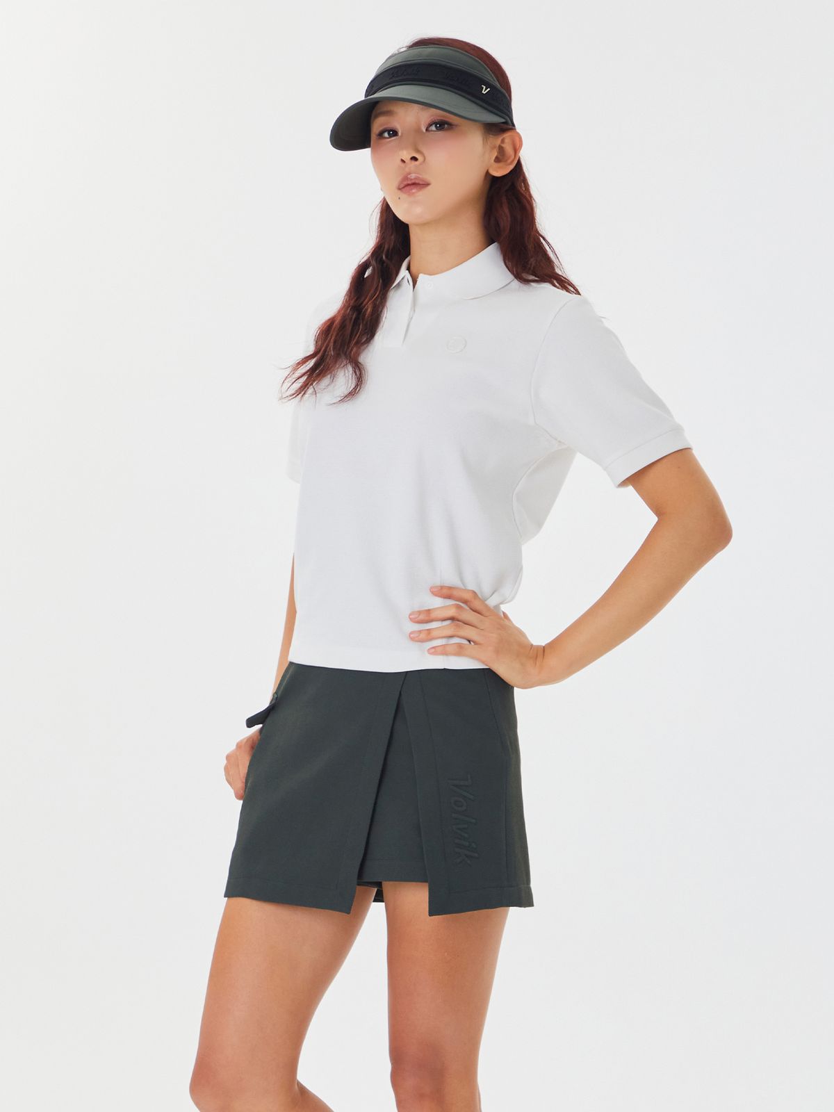 볼빅 골프웨어(VOLVIK GOLFWEAR) 여성 골프 카라넥 조직 반팔티셔츠 VLTSP802_OW