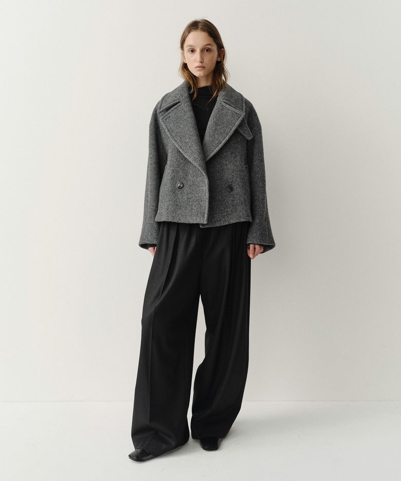 BABY ALPACA FUNNEL NECK COAT (CHARCOAL)