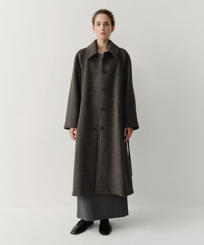 WOOL BELTED FLARE COAT (TAUPE BROWN HERRINGBONE)