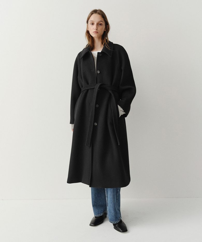 WOOL BELTED FLARE COAT (BLACK)