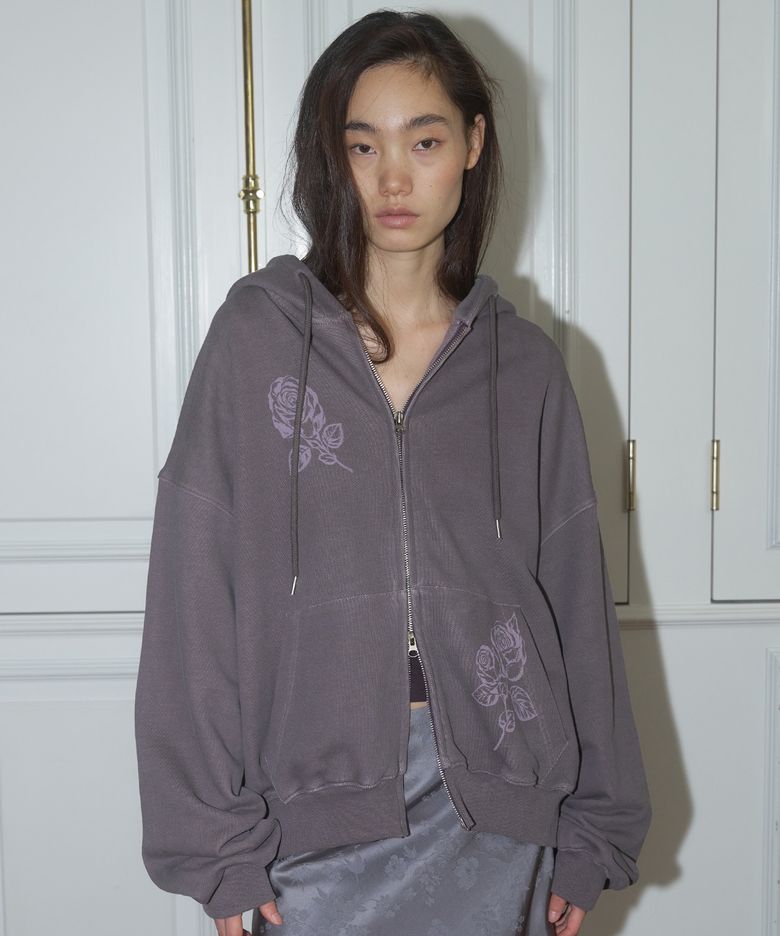 ROSE PIGMENT HOOD ZIP-UP, PURPLE