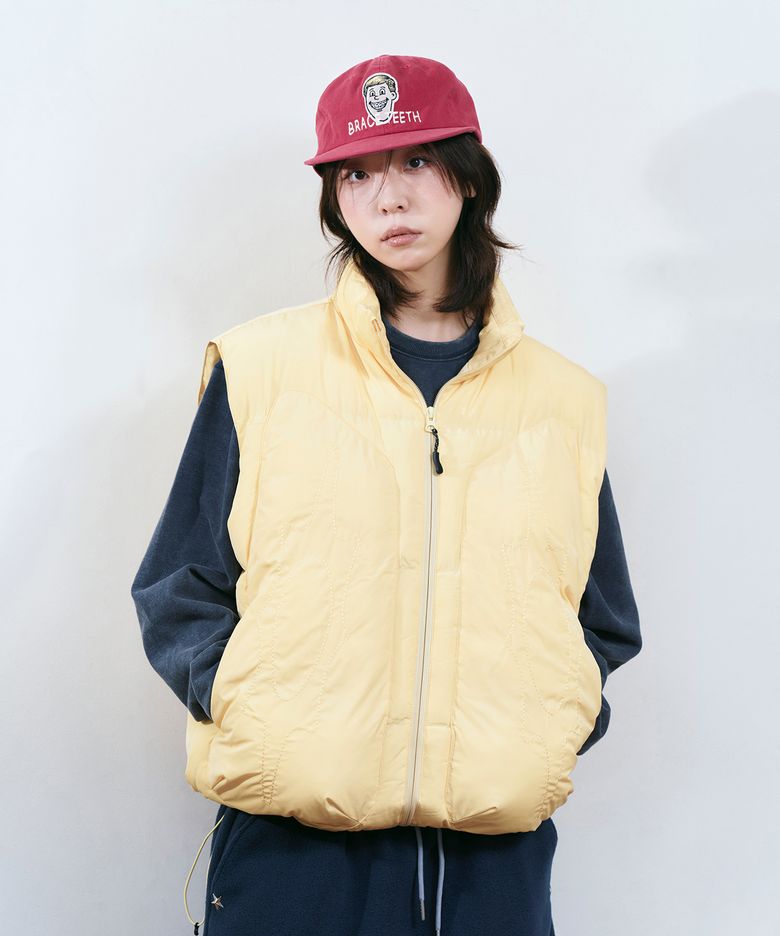 로고 빅포켓 패딩 베스트 옐로우