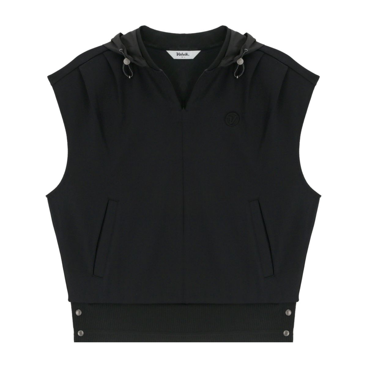 볼빅 골프웨어(VOLVIK GOLFWEAR) 여성 골프 후드 우븐 패치 미드레이어 VLMTP801_BK