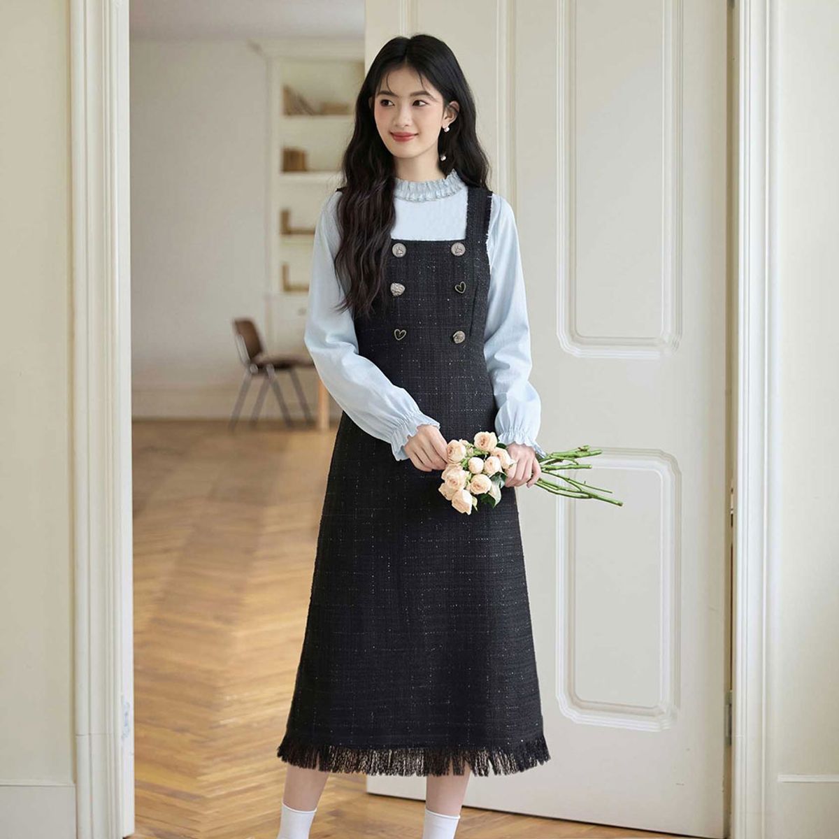 랭썬(LANGSON) LS_Plaid suspender dress