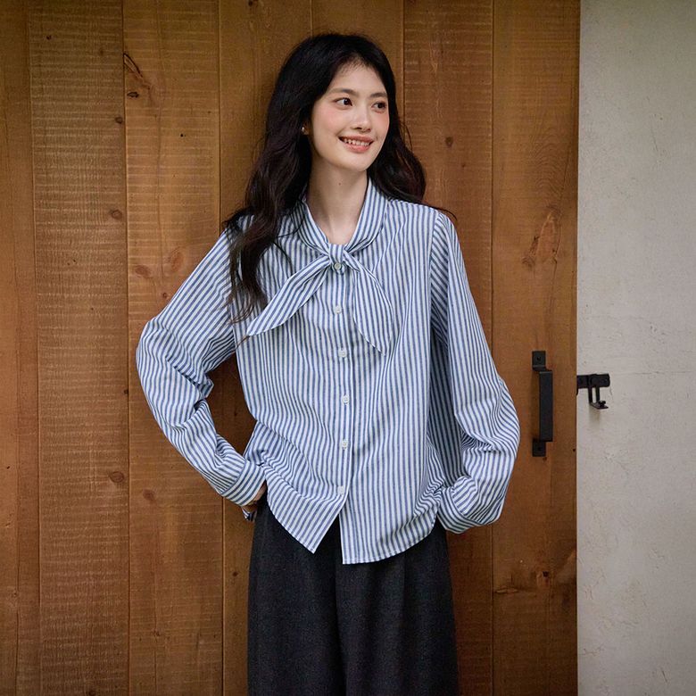 LS_Loose tie bow shirt