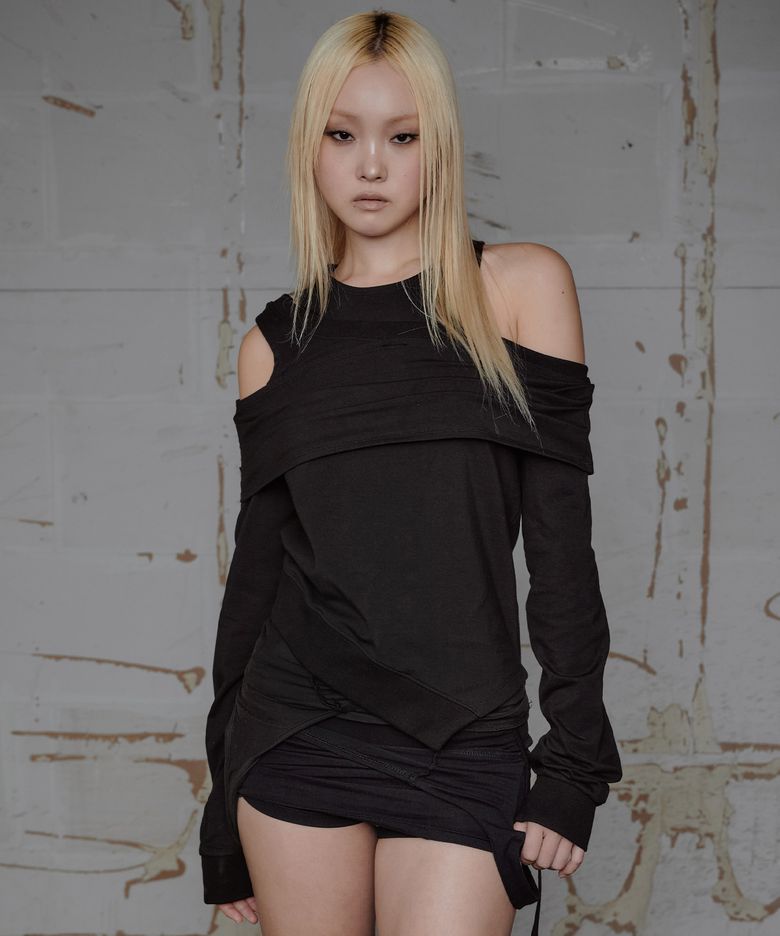 Draped Overlay Sweatshirt - Black