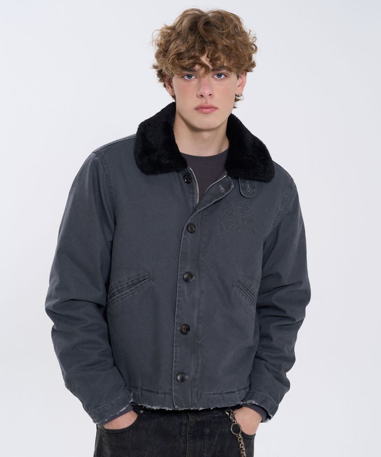 WASHED COTTON FUR COLLAR JACKET 71 (BLUE GRAY)