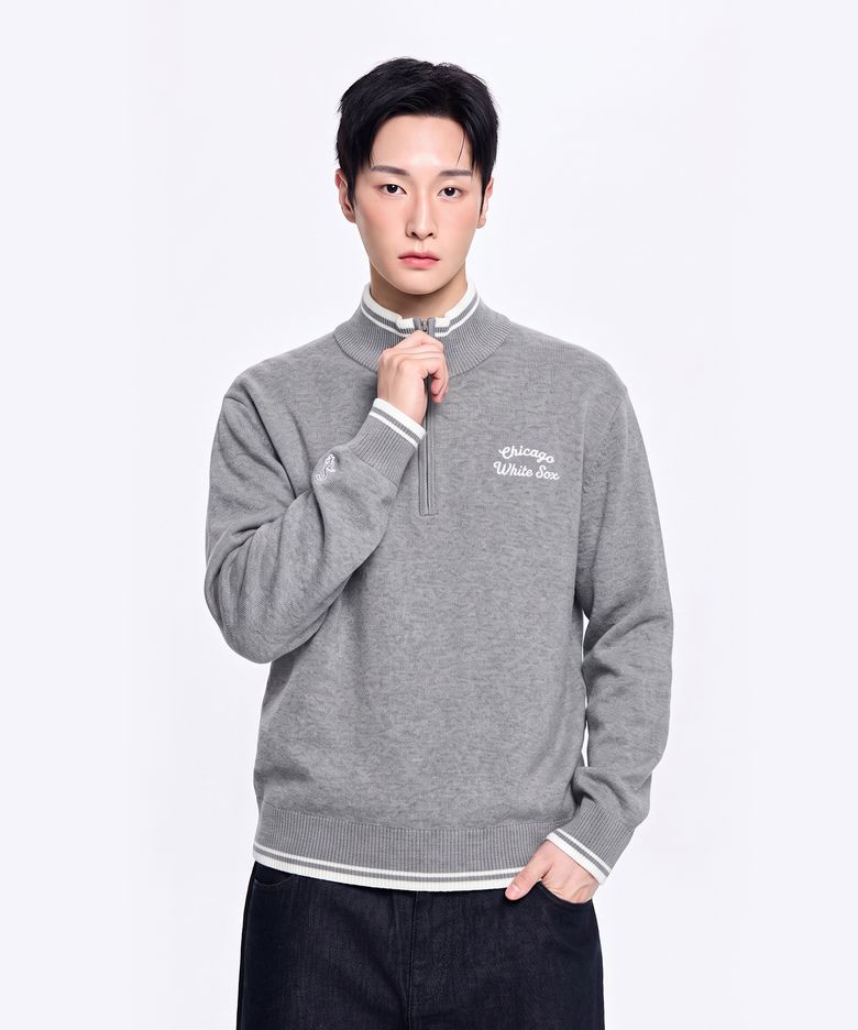 베이직 스몰 레터링 반집업 스웨터 풀오버 CHW (Melange Grey)