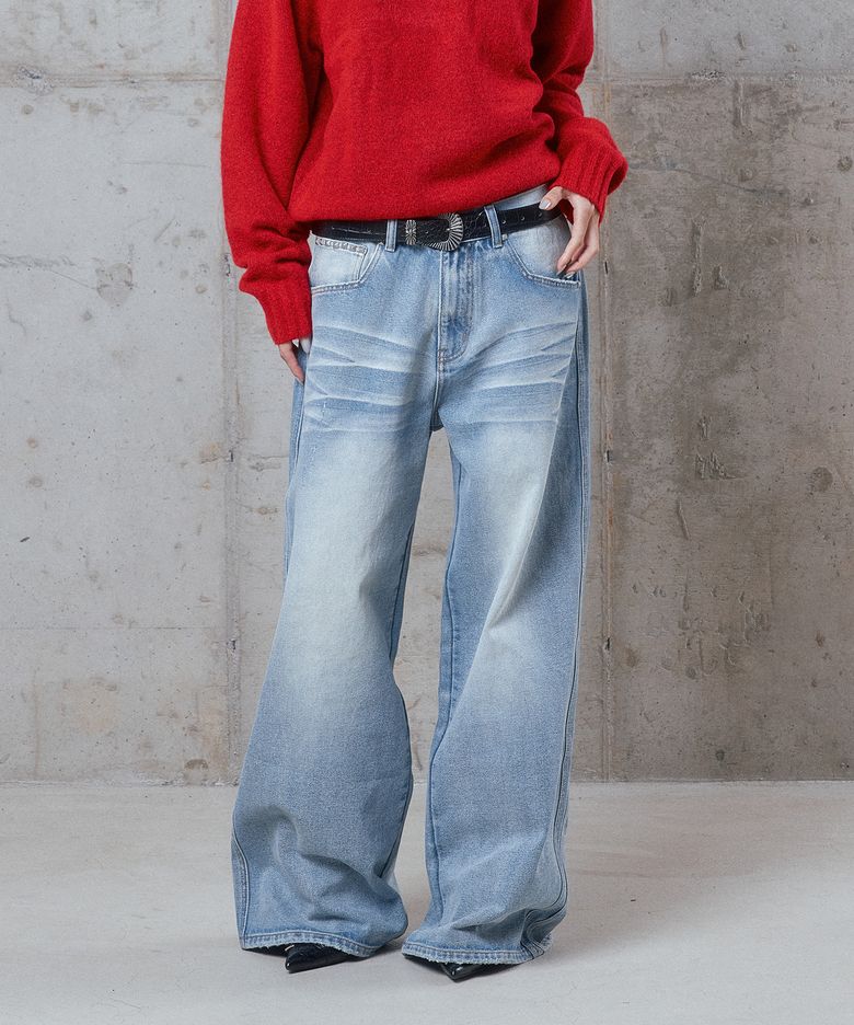 (DUC) Heel Drag Wide Jeans Light Blue