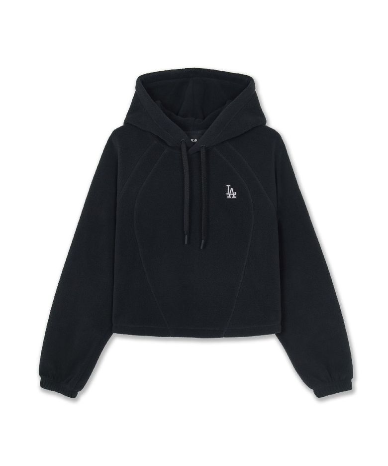 여성 베이직 스포티브 플리스 크롭 후드티 LA (Black)