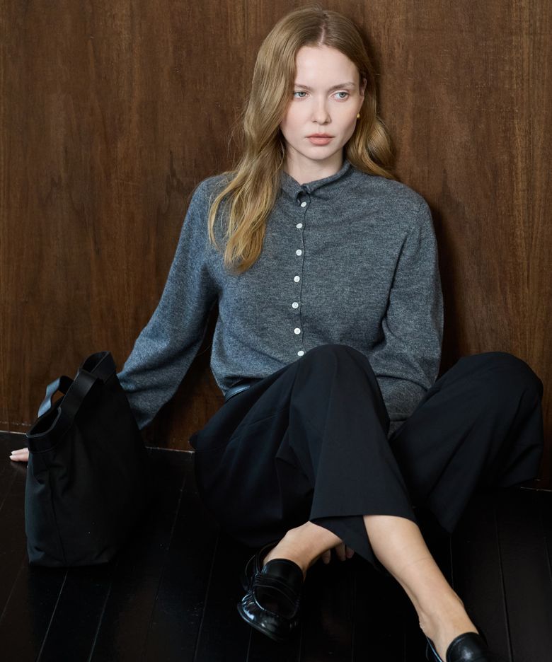 Mock Neck Cardigan_Charcoal