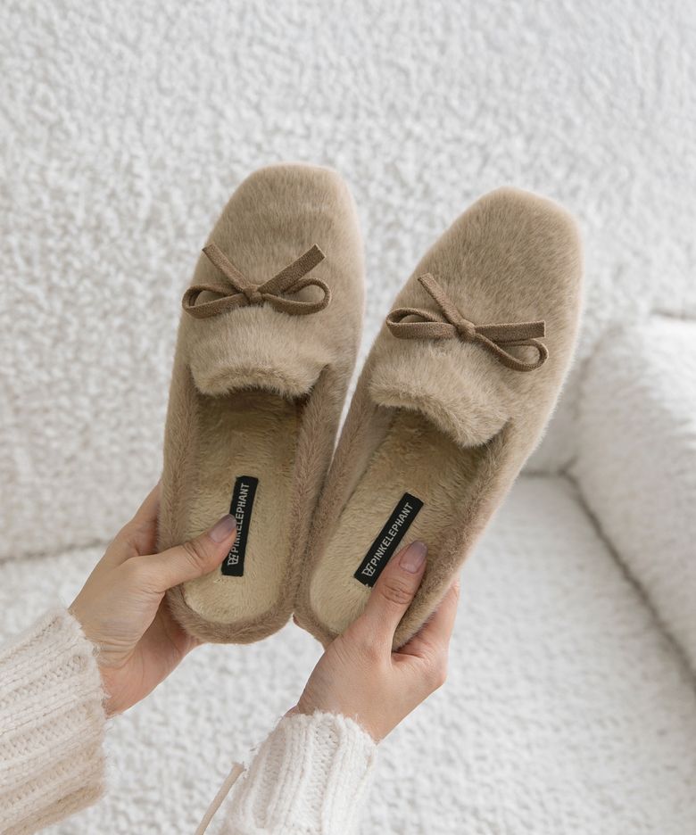 (쫀득몰드창) 아망뜨 리본 털슬리퍼(4cm)