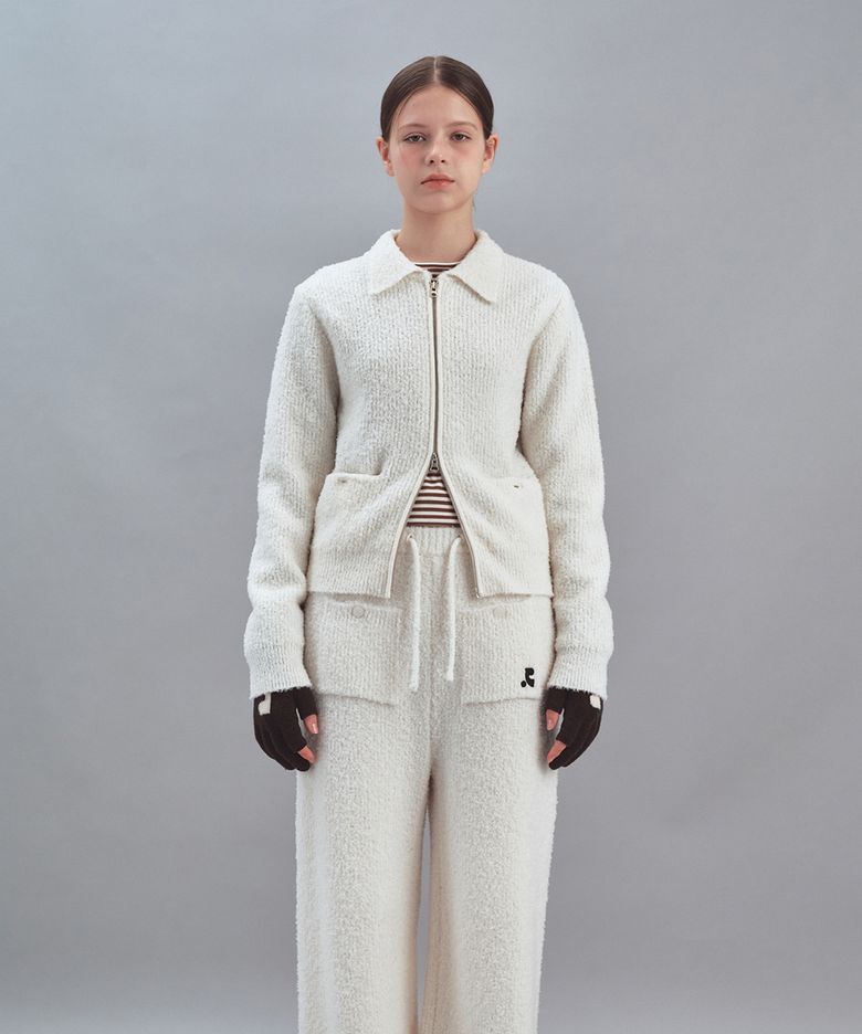 BOUCLE KNIT ZIP-UP JACKET - IVORY