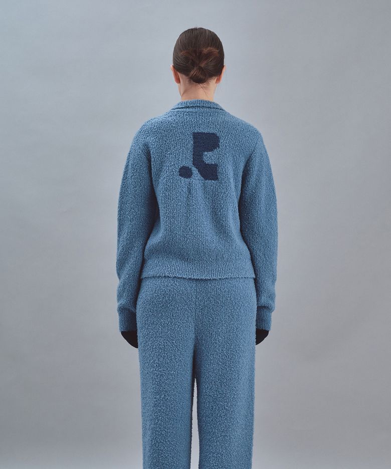 BOUCLE KNIT ZIP-UP JACKET - SKY BLUE