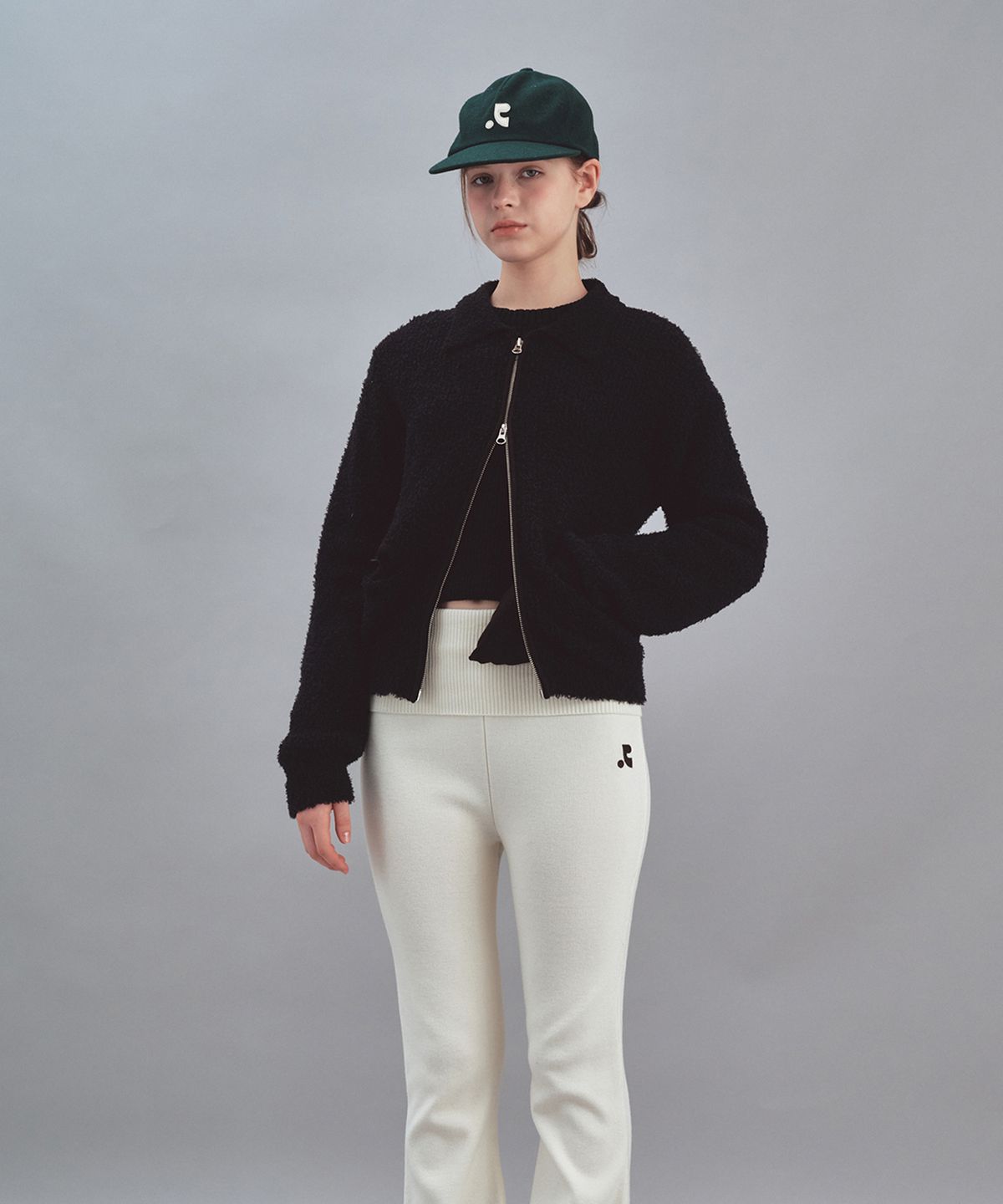 레스트앤레크레이션(REST&RECREATION) BOUCLE KNIT ZIP-UP JACKET - BLACK
