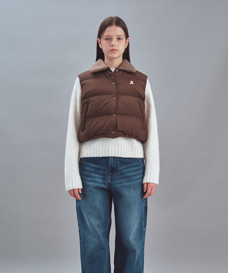 COLLAR DOWN VEST - BROWN