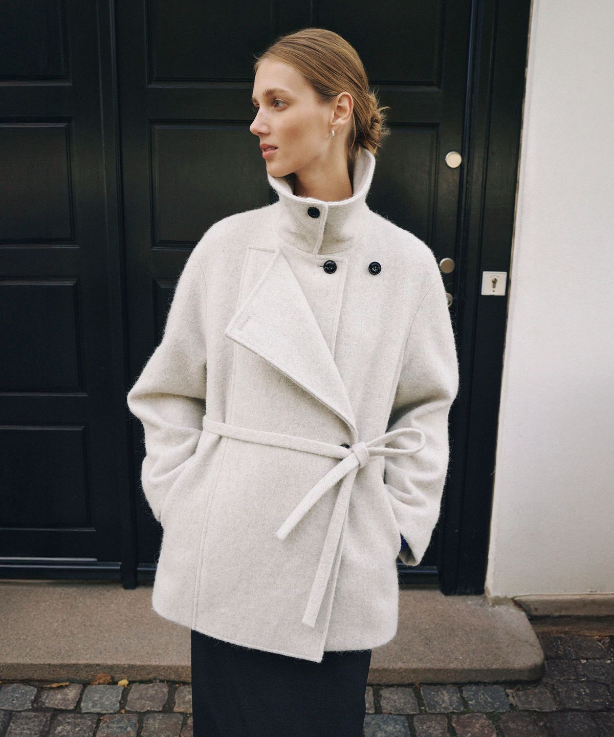 라메레이(LAMEREI) Alpaca Front Panel Half Coat[LMBFWICT718]-Dove Gray