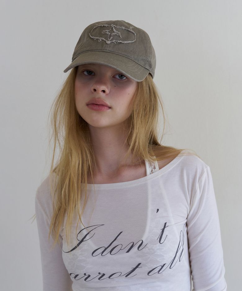 T-heart applique vintage cap (khaki brown)