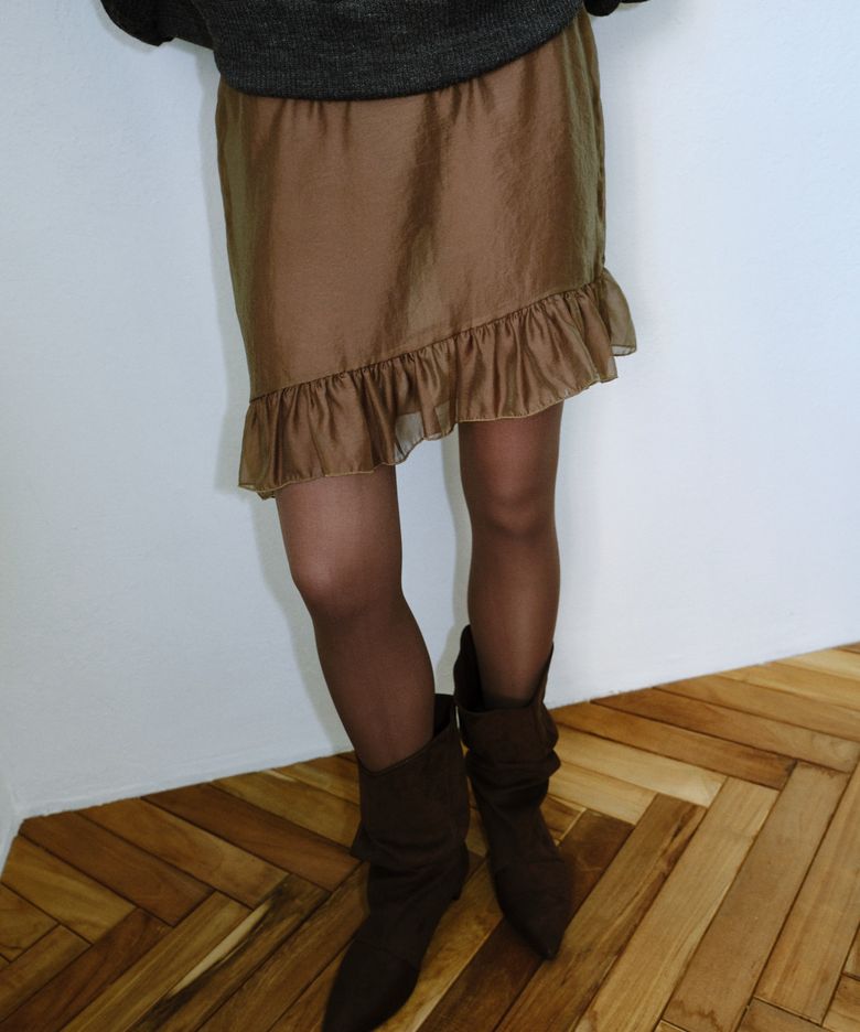 Sheer Ruffle Skirt _Khaki