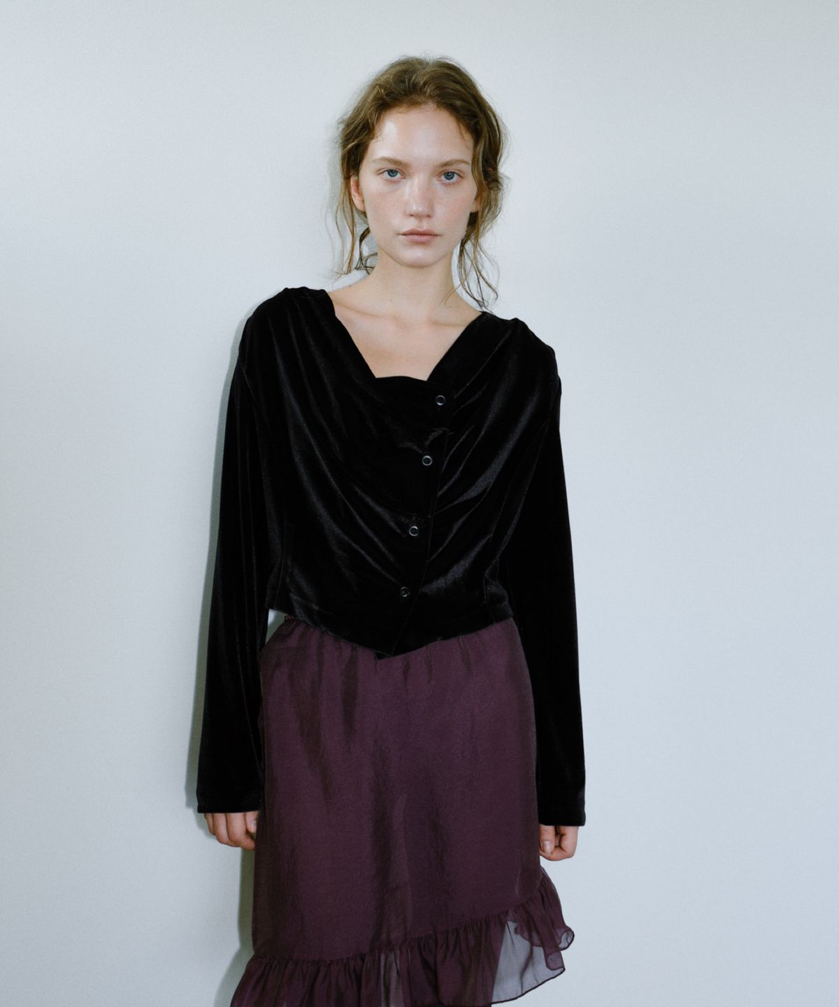 앤테(AENTE) Vintage Check Draped Blouse _Black